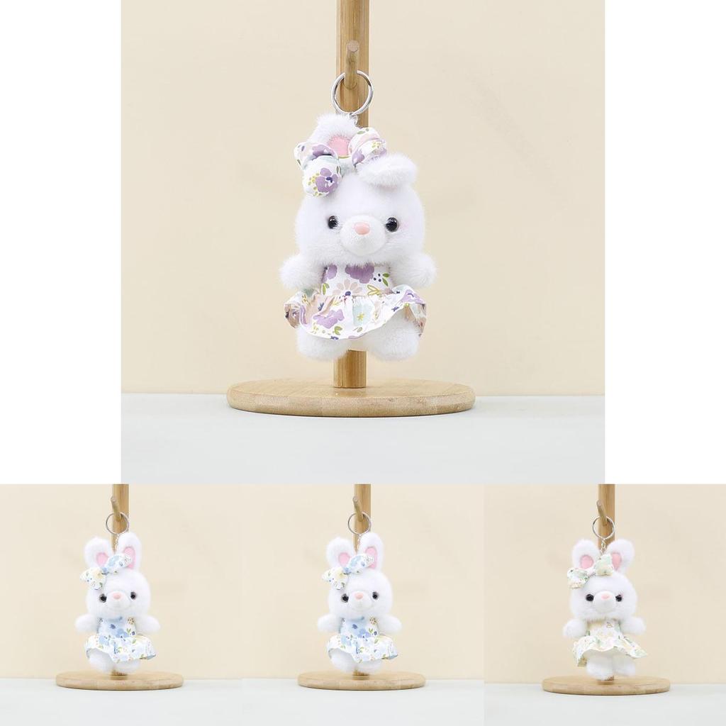 Søt Plysj Kanin Dukke Nøkkelring Tilbehør Myk PP Bomull Bedårende Kanin Figur i Fargerik Kjole