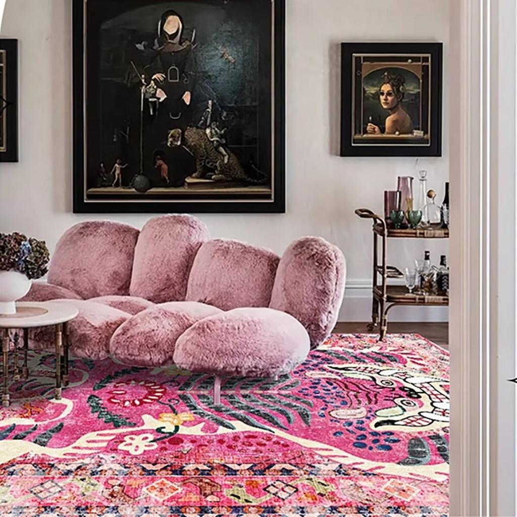 Retro Nordic Style Living Room Carpet Large Area Leopard Print Bedroom Rugs Machine Washable Foldable Non-slip Coffee Table Mats