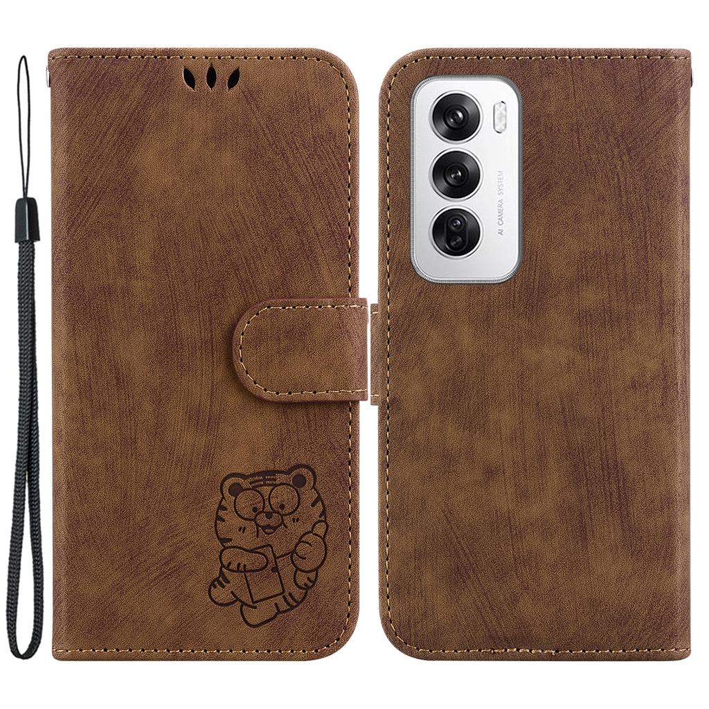 For Oppo Reno12 5G (Global) Case Cute Tiger Imprint Leather Wallet Phone Cover