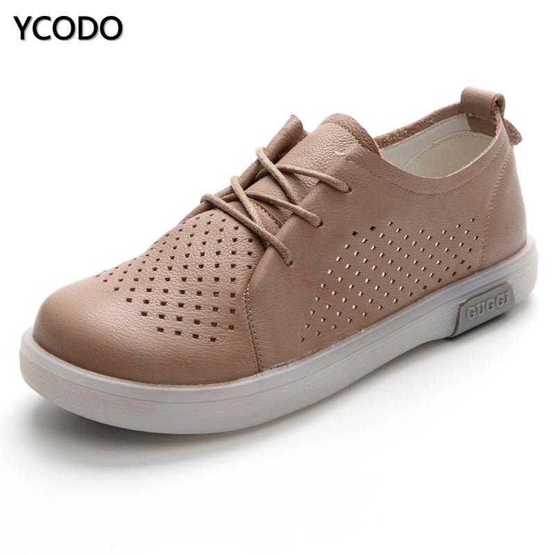 2023 Frühjahr/Sommer Echtleder Perforierte Atmungsaktive Damenschuhe