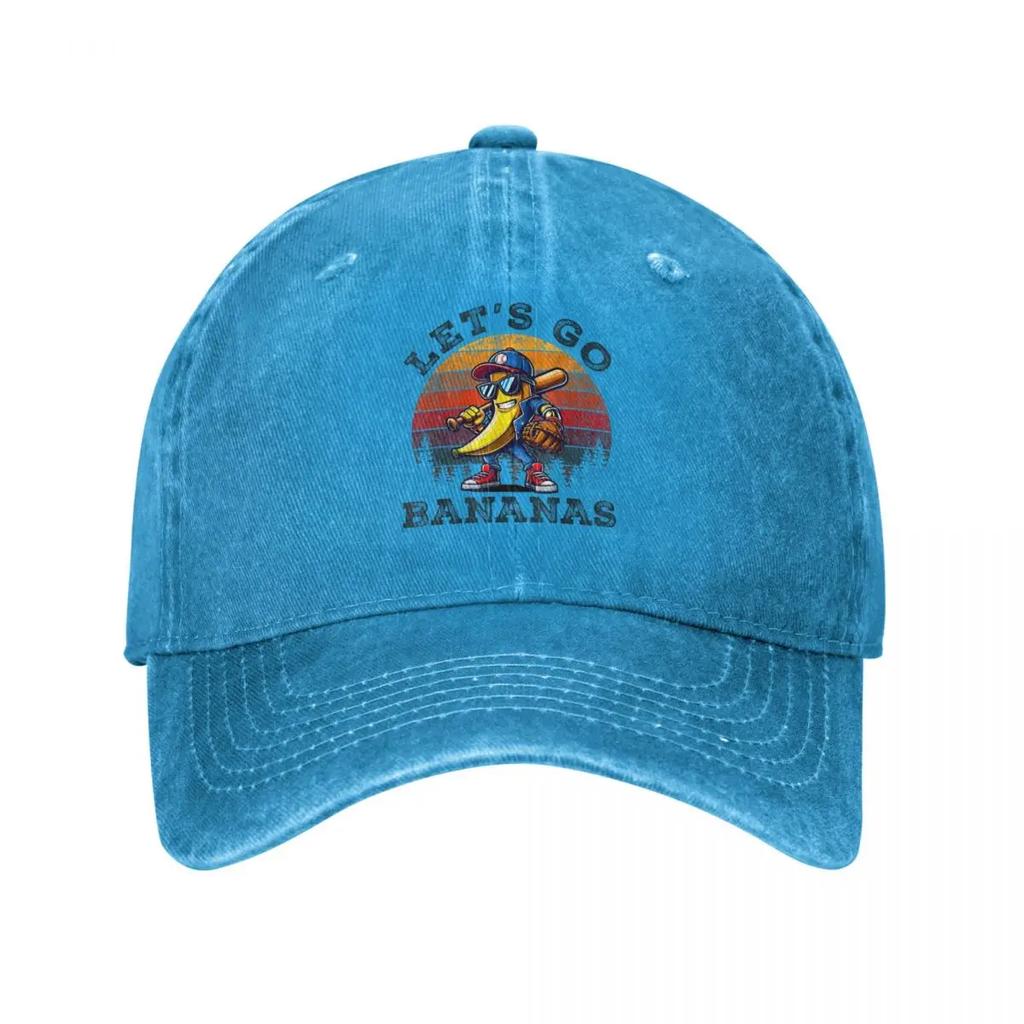 Retro Lets Go Bananas Playing Baseball Caps Men Women Distressed Denim Sun Cap Outdoor Running Golf Unstructured Hats