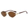 European and American rhombus frameless trimmed sunglasses metal sunglasses wood grain fashion sunscreen UV protection sunglasses women