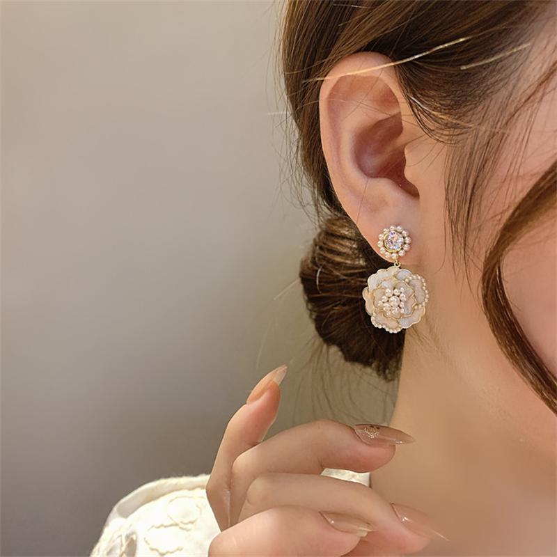 Fashion Pearl Camellia Dangle Earrings for Women's Earrings Jewelry Girl Gift Brincos