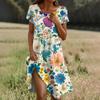 Short Sleeve Boho Dress For Women Casual Loose Fit Summer Sundress Floral Print Dress With Pockets