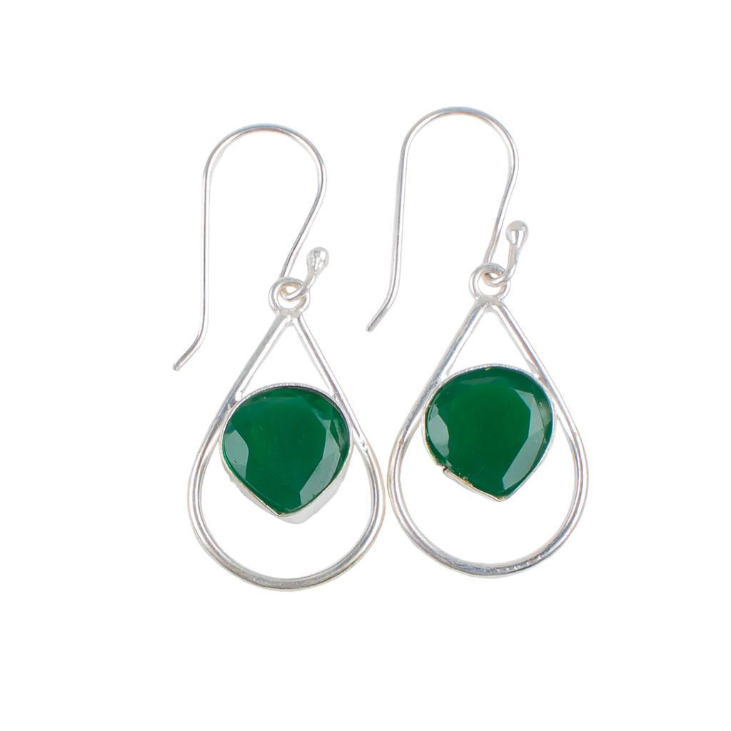 Genuine Green Onyx Gemstone 925 Sterling Silver Designer Jewelry Earrings 1.50" EE-38-16