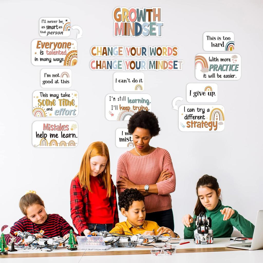 Pajean 37 Pieces Rainbow Bulletin Board Set Classroom Motivational Bulletin Board Positive Wall Decoration Signs Pirational Growth Mindset Posters