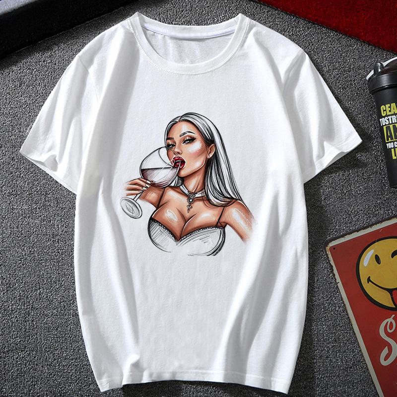 Women S Clothing T Shirts Camiseta Mujer Vintage Casual Harajuku Sexy Lady Coffee Girl Print