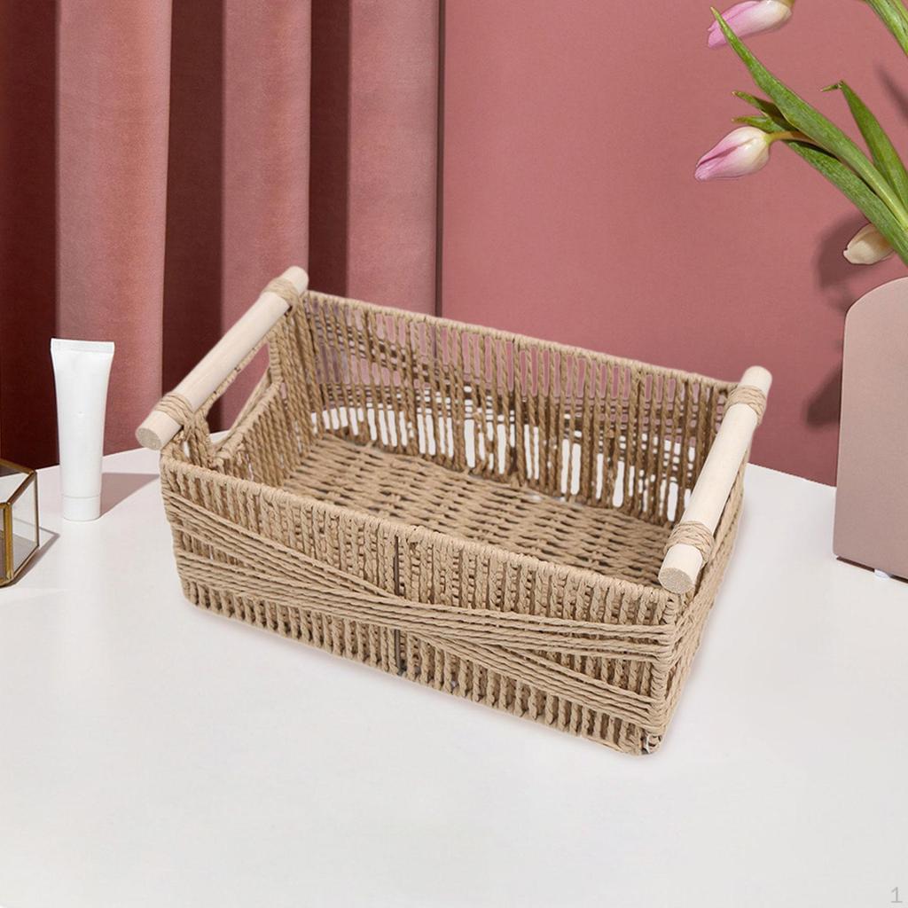 Basket for Closet, Toilet Paper Container, Wooden Handle Cosmetics And Fruit
