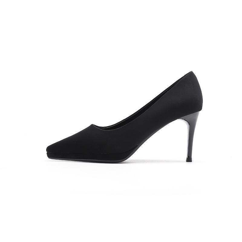 88- High Heels Women Autumn Suede Shallows Thin Heels Pointed Toe Single Shoes Waterproof Table Sexy Solid Color High Heels Women