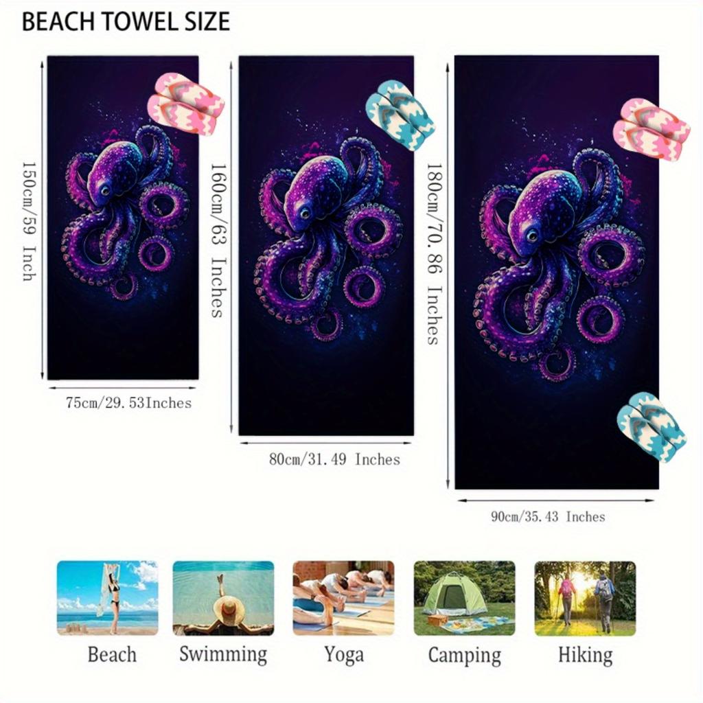 1 Stück Lebhaftes Lila Oktopus Strandtuch - Weiches, Saugfähiges, Schnelltrocknendes Polyestergewebe mit Buntem Meeresleben-Design, Ideal für