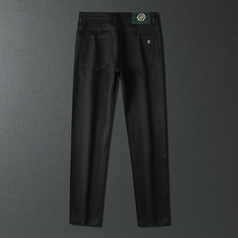 Lehké luxusní pánské elastické džíny pánské černé proti vyblednutí bílé tři odolné látkové kalhoty s rovnými nohavicemi
