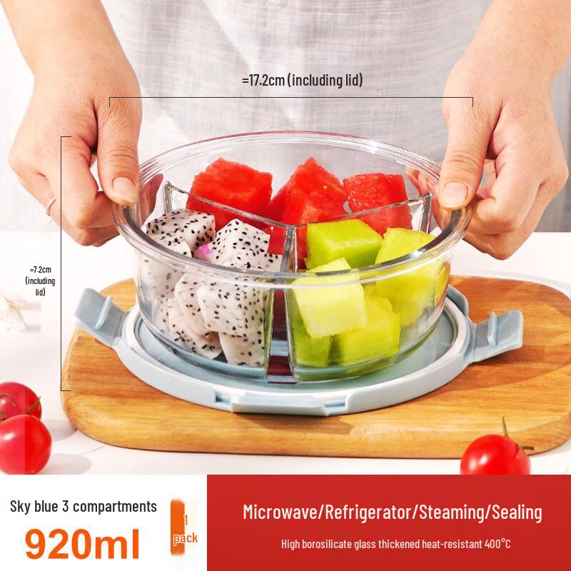 ZISIZ Round 2-Compartment Glass Lunch Box