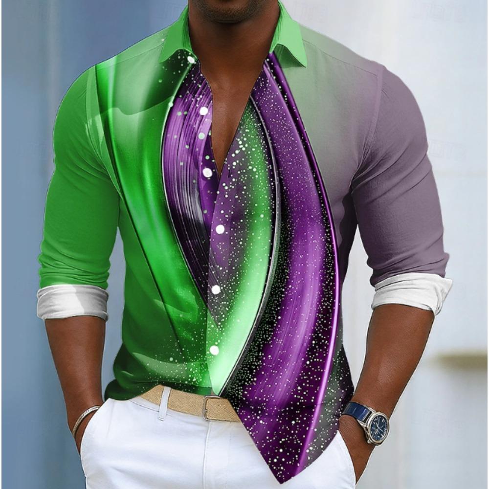 Men's Abstract Printed Long Sleeve Shirts Casual Cardigan New Button Holiday Fashion Shirts