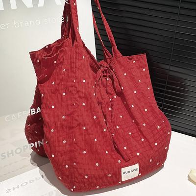 Korean Large-capacity Polka Dot Canvas Bag 2025 New Lazy Wind Commuter Shoulder Tote Bag Niche Underarm Bag