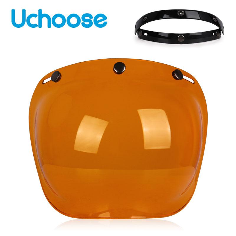 Authentic Bubble Mirror Motorcycle Helmet Three Button Type Retro Style Helmet Lenses Bubble Shield Visors Helmet Accessories