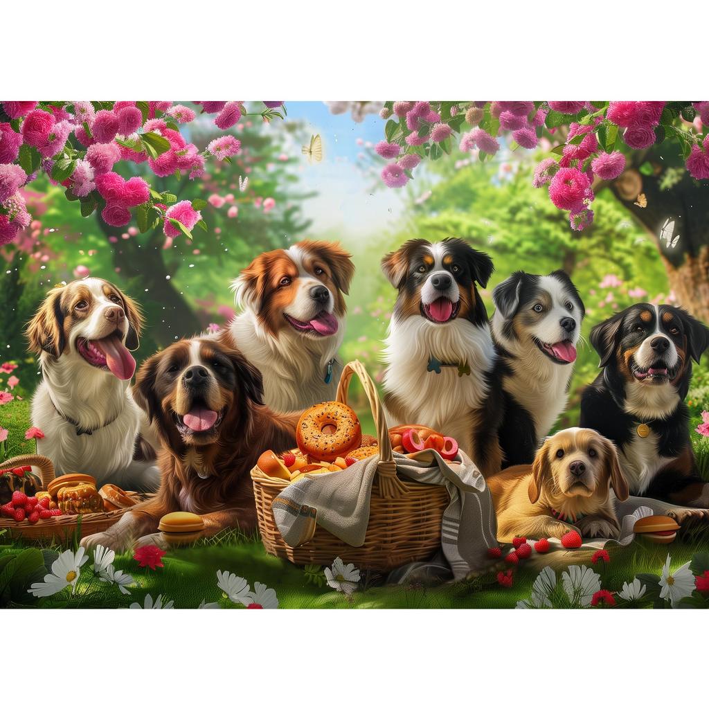 MISITU 1000-Piece Jigsaw Puzzle, Landscape Painting, Pet Dog, Animal, Gift, Birthday, Christmas, Stylish Interior, Dog Tea Party (50 x 70 cm)