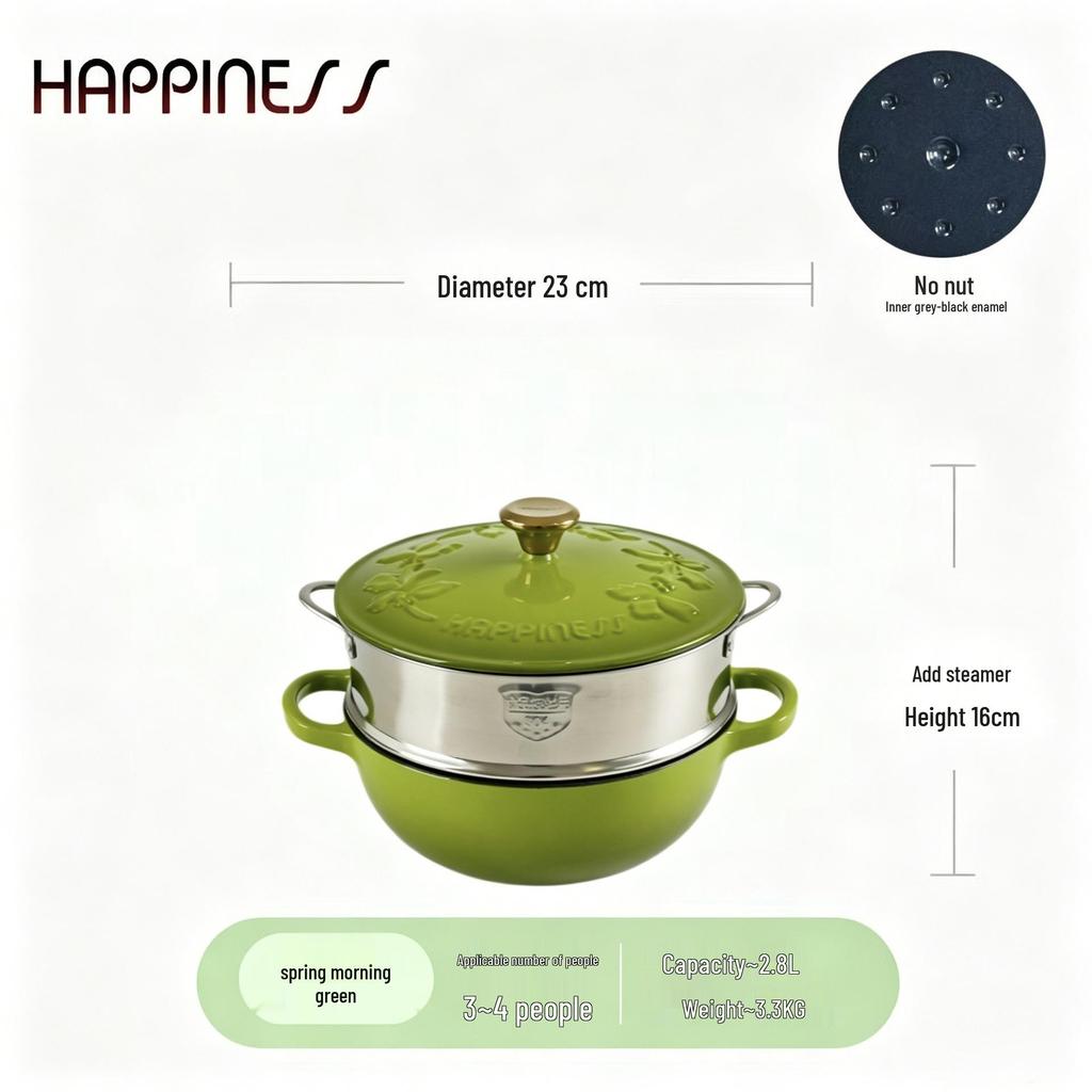 Little Happiness 23cm Non-stick Enamel Embossed Soup & Stew Pot, Induction Compatible