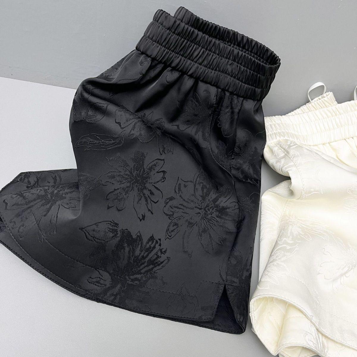 

Plus Size Women s Summer Jacquard High-Waist Wide-Leg Split Pants 3XL140-155 jin чорний