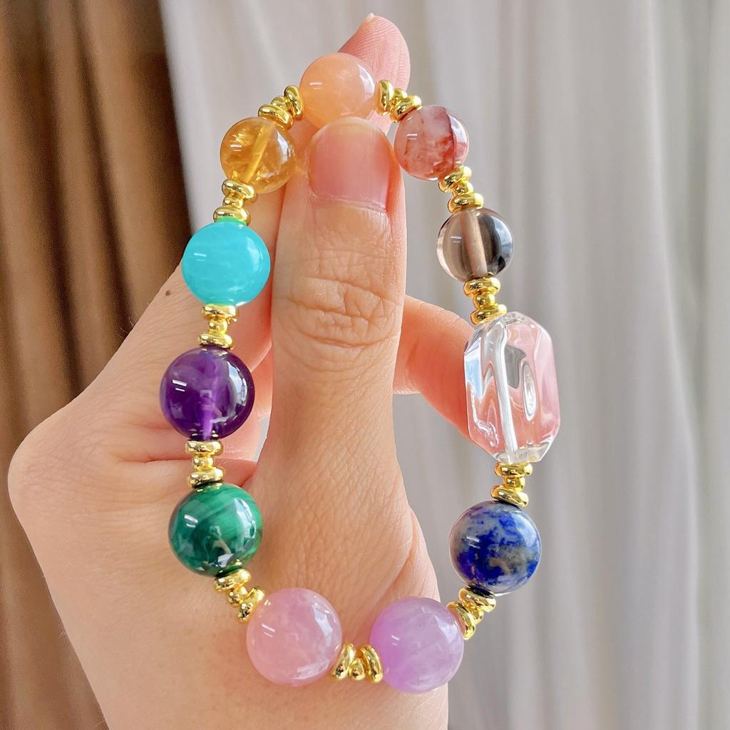Vintage Natural White Crystal Lapis Lazuli Purple Lithium Huitianhe Stone Malachite Design Sense Duobao Bracelet Hand