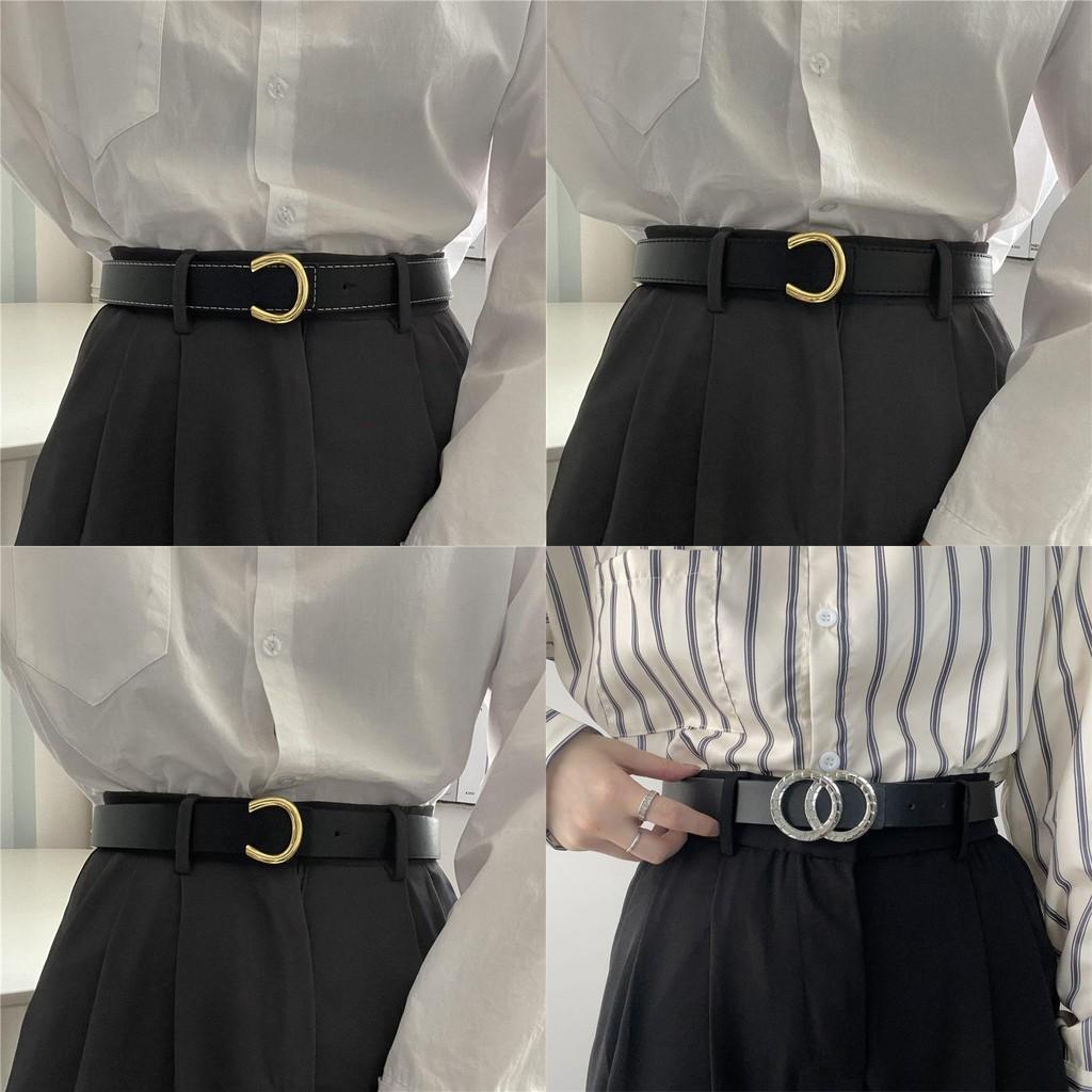 Trendy Minimalist Black Pu Smooth Buckle Belt For Unisex Fashionable Denim Pants