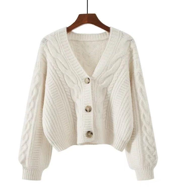 Retro V-Neck Slimming Knit Cardigan - Women's Petite Short Sweater for Spring & Autumn