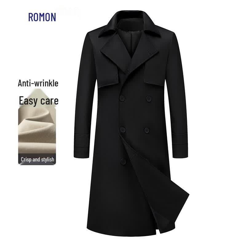 Romon Men's Mid-Length Double-Breasted Trench Coat