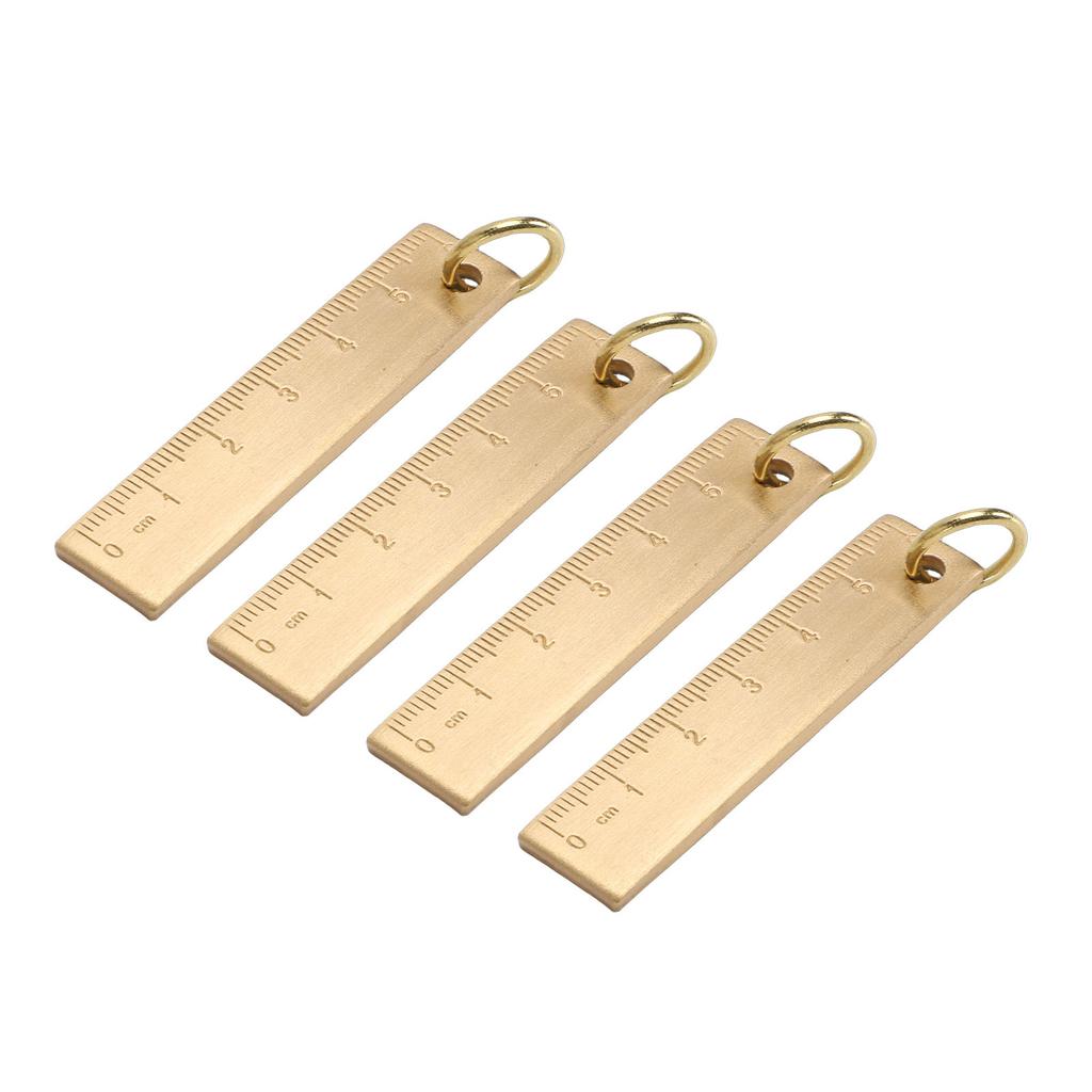 4PCS 6cm Small Ruler 3mm Thickened Brass Straight Ruler Keychain for Measurement and Decoration
