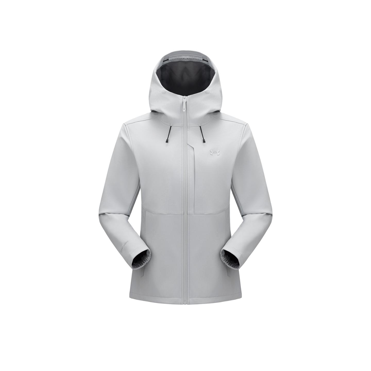 

Женская куртка софтшелл Under Armour, ветрозащитная, теплая, дышащая, с капюшоном, куртки, светло-серая, 14422257-0045