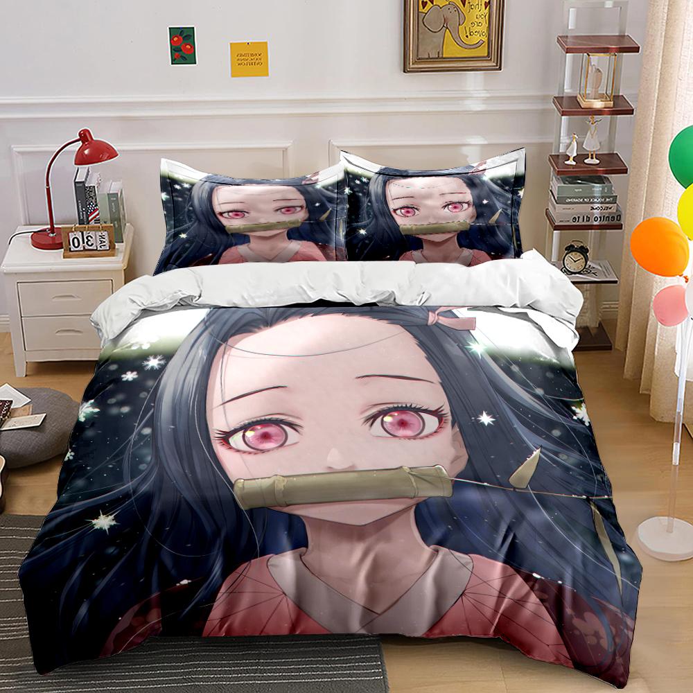 Anime Girl Bedding Set with Stars Theme Bedding Set (1 Duvet Cover, 2 Pillowcases, Duvet Not Included)
