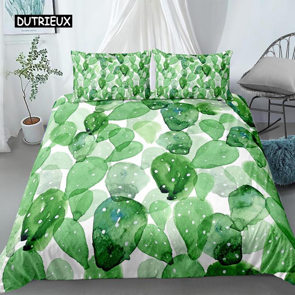Cactus Duvet Cover Set Exotic Plant Prickly Pear Succulents Bedding Set Kids Teens I Love Cactus King Size Polyester Quilt Cover