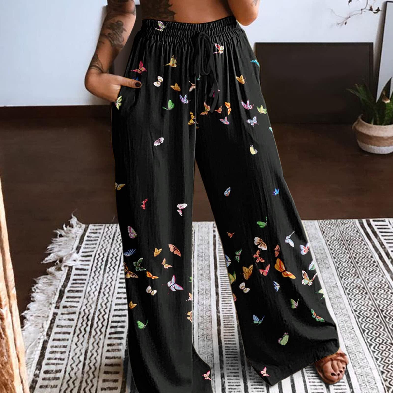 

(SU)Женские свободные брюки с принтом на шнурке, эластичные повседневные брюки-палаццо, повседневные брюки с эластичной резинкой на талии XXL флуоресцентный зеленый