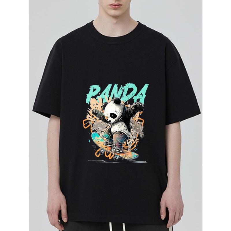 

Panda Skateboard Graphic T Shirt Black Panda Skateboarding Design With Colorful Splash And Text For Casual Wear XXXXL чорний