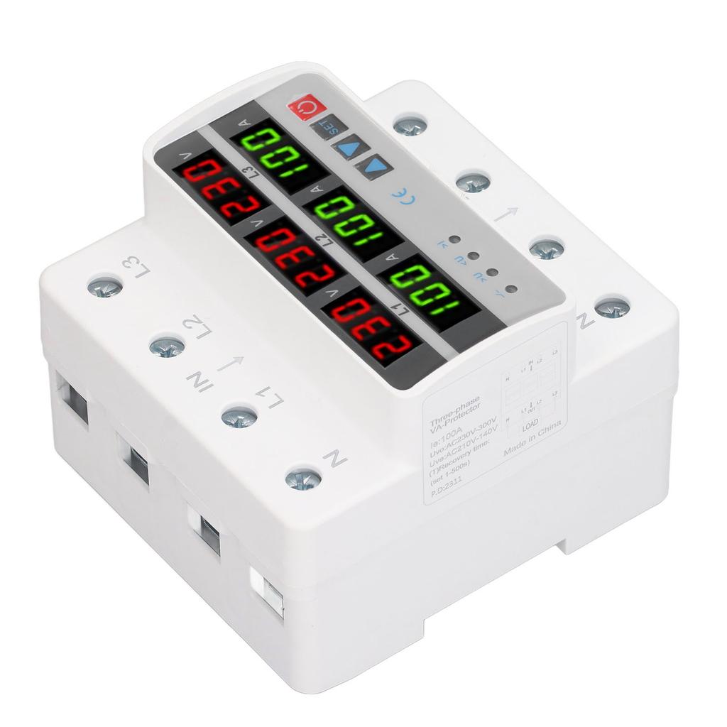 3 Phase DIN Rail Protective Device Over Under Voltage Current Limiting Self Resetting Protector AC22