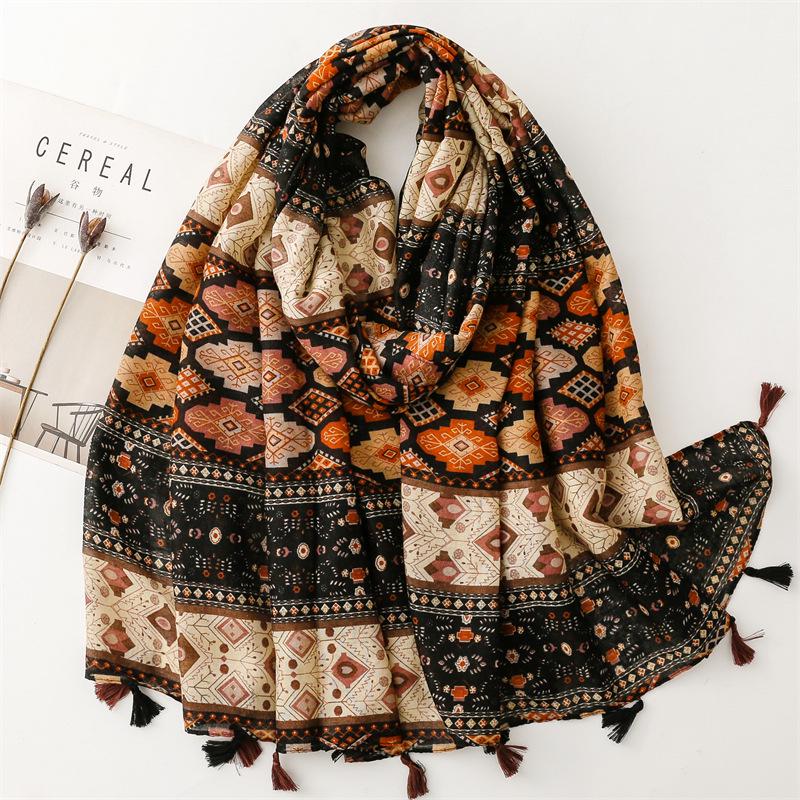 

Богемный геометрический шарф из хлопка и льна: Темная шелковистая шаль от солнца для путешествий 180*88 зелёный