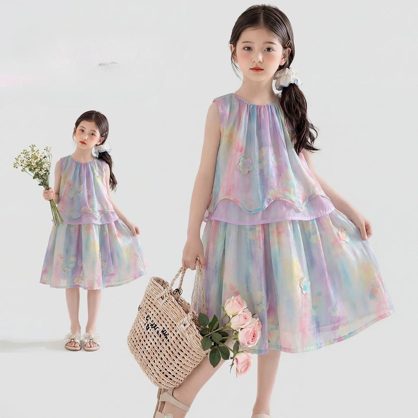 

Сладкое и Красивое Многоцветное Дофаминовое Платье для Девочек - Летнее Детское Платье Принцессы 130