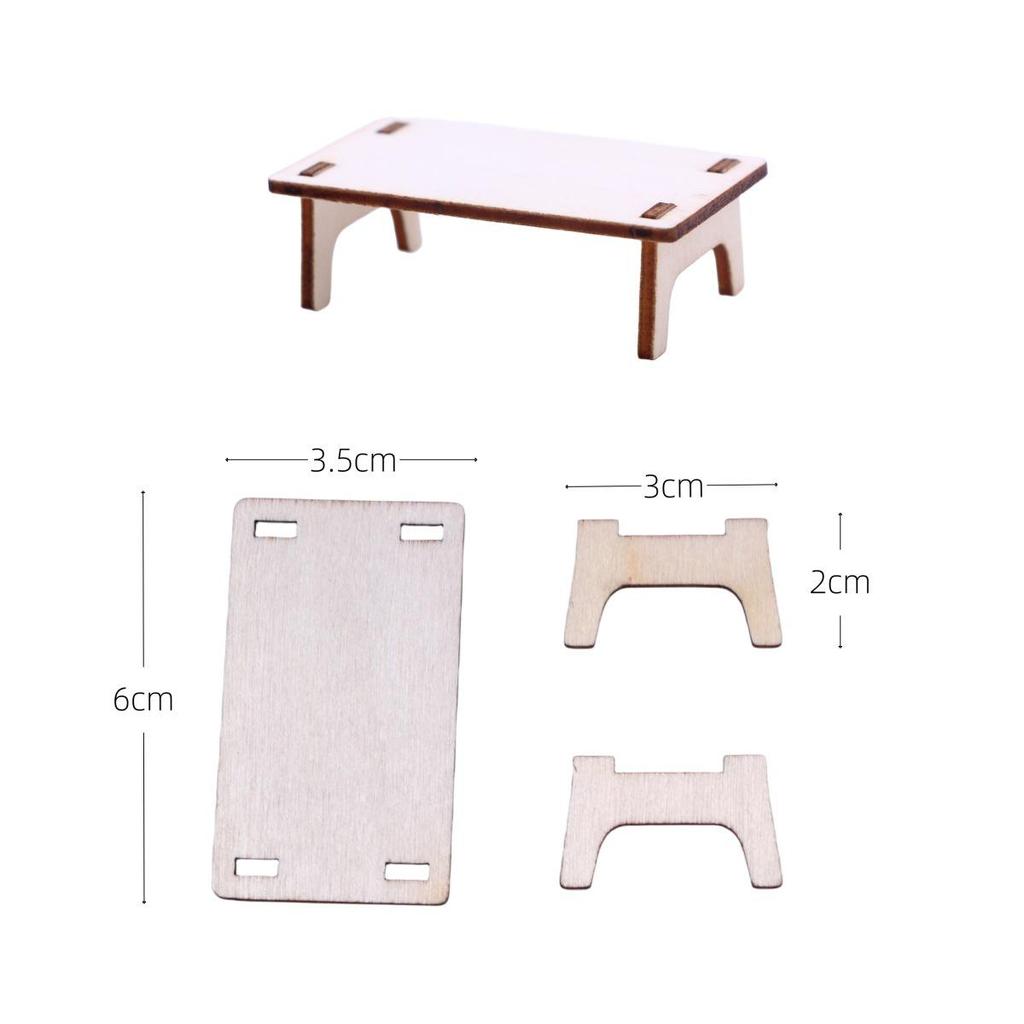 Mini Wooden Dollhouse Jigsaw Table Blythe Doll Scene Prop Accessories