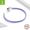 S925 Silver Purple Leather Lucky Bracelet, Dream Girl Leaf Diy Basic Single Bracelet.