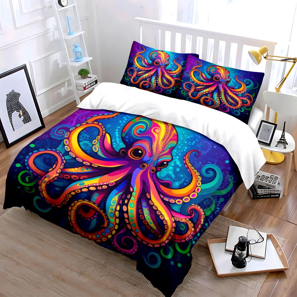 Colorful octopus with swirls. Bedding sets Duvet cover sets Duvet covers Pillowcases(1*Duvet Cover 2*Pillowcases without duvet insert)