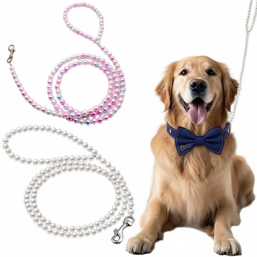 120cm/4ft Dog Cat Pearl Leash Silver Snap Hook Dog Leash Beaded Pet Dog Leash  Small Medium Dogs