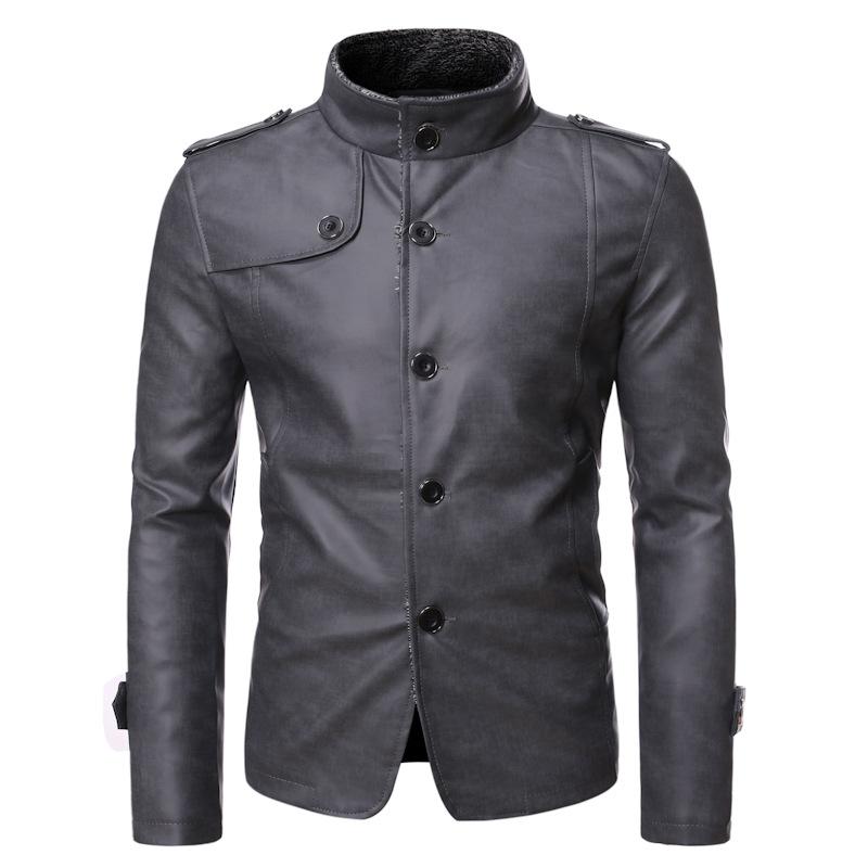 Fur integrated casual fashion stand-up collar leather jacket jacket M