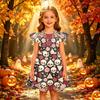 Girls Halloween Print Dress Casual Sleeve Party Dress for Children Holiday Outfit