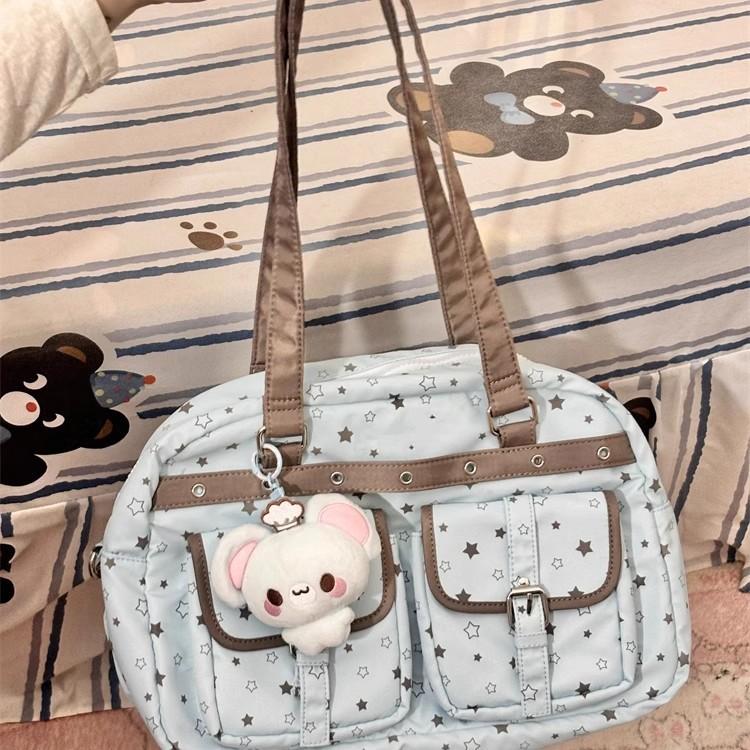 Thin Qiaoxing Cute Polka Dot Star Shoulder Bag Trend Class Bag Universal Canvas Bag Double Layer Transparent