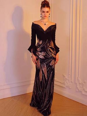 2026 Elegant Rhinestone Waist-Cinching Formal Dress - European & American Style