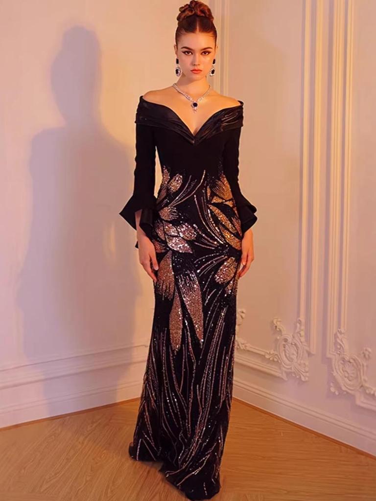 2026 Elegant Rhinestone Waist-Cinching Formal Dress - European & American Style