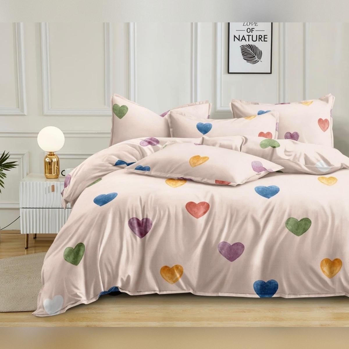 350TC Glace Cotton Wedding Comforter Set Double Bed King Size|  4 pc Comforter Bedding Set-Heart Print 228 cm x 245 cm