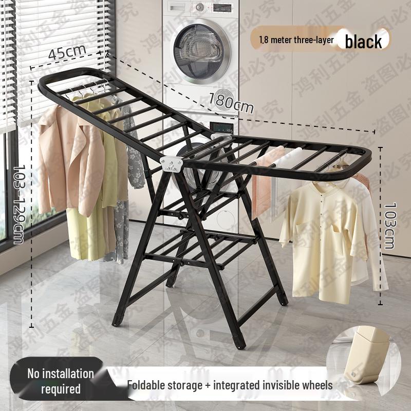 Folding Floor-Standing Clothes Drying Rack for Household, Bedroom, Balcony, Indoor Use - Ideal for Baby Clothes and Quilts.