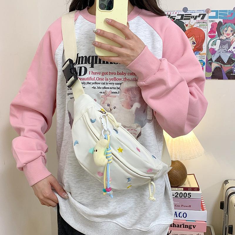 Breast bag women's Japanese cute embroidered fanny pack simple and lightweight shoulder small backpack women's leisure sports student messenger bag