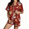 Women's Christmas Pajama Set Short Sleeve Button Down Shirt and Shorts Sleepwear Set