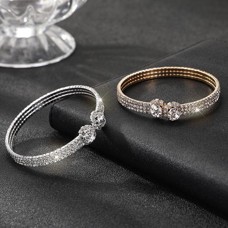 Elastic Diamond Bracelet, Gold and Silver Claw Chain Open Bracelet Bridal Rhinestone Full Diamond Bracelet Women