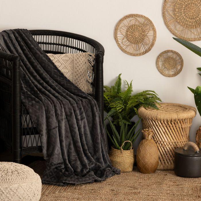 Plaid "3D Losange" flanelle gris ardoise 180x230cm - Atmosphera createur d'interieur